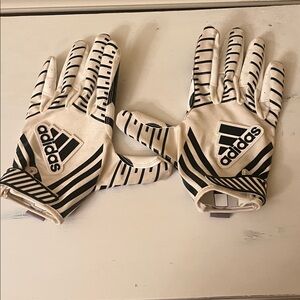 Adidas White and Black Striped Sports Gloves